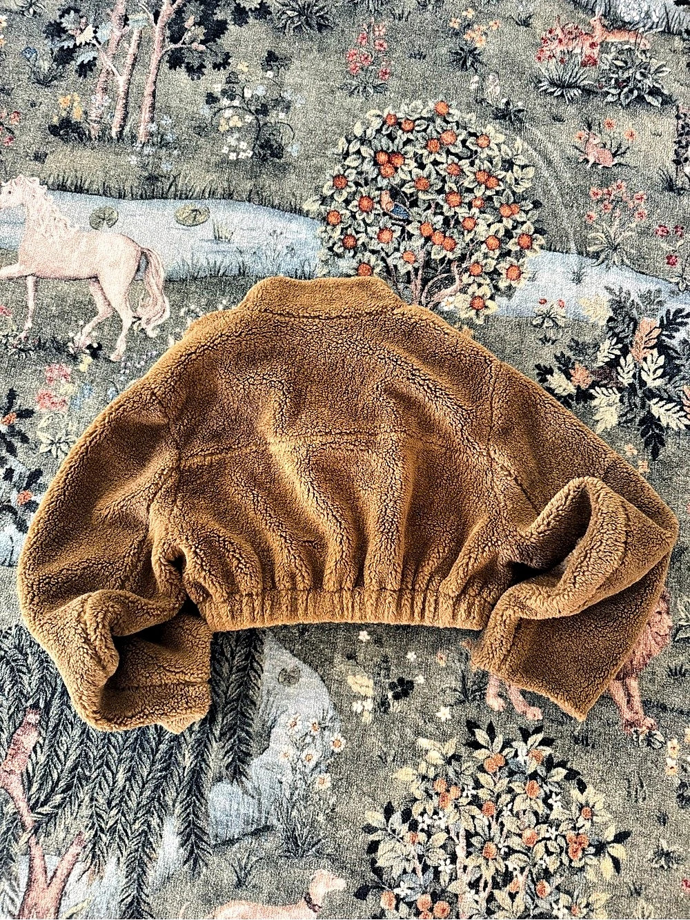 KHAITE Cropped Teddy Sherpa Fleece Zip Jacket Camel Brown XS - Picture 2 of 6
